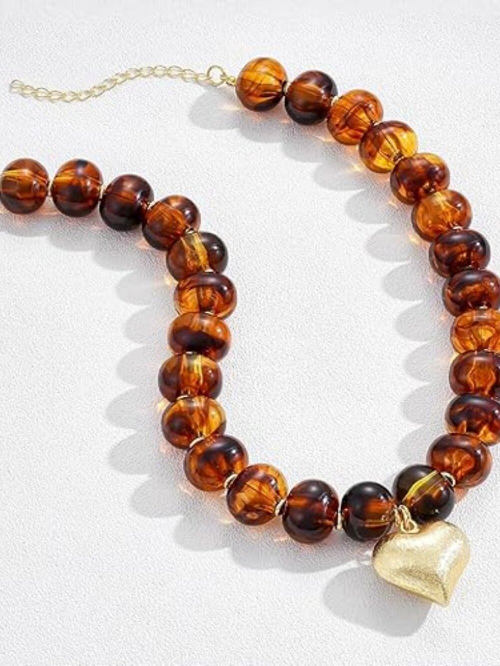 Chunky Resin Beaded Necklace Puffy Heart Pendant Choker Boho Jewelry